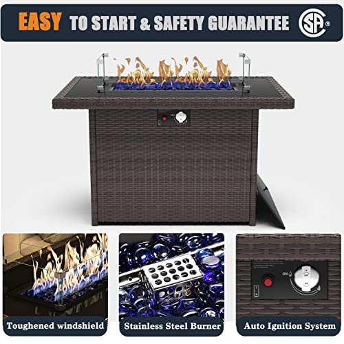 KHOLH - KHOLH 44 Inch Propane Gas Fire Pits Table for Outside Patio